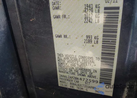 2011 Nissan Altima 2.5 S from USA, damaged, VIN 1N4AL2AP2BN472599